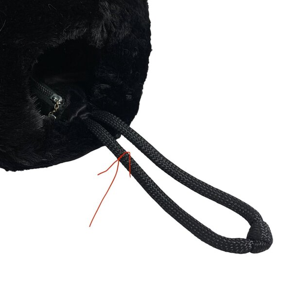 Black Faux Fur Hand Warmer Muff Satin Lining Wrist Strap For Winter Zip Pocket - Picture 5 of 5